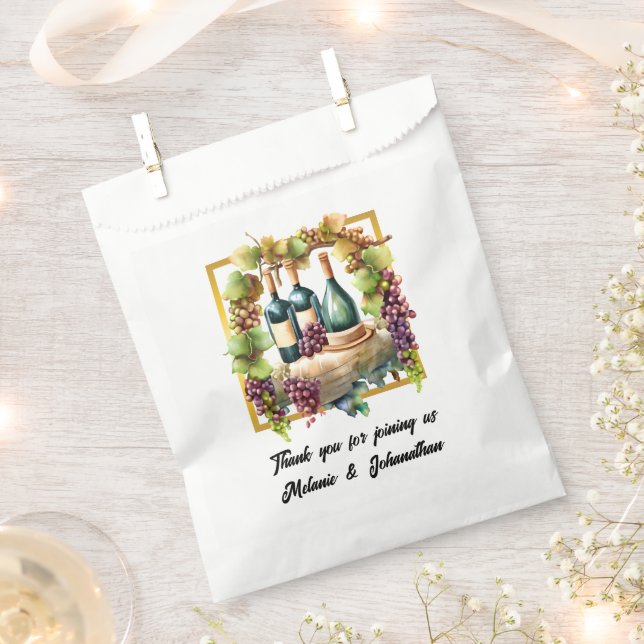 Sachets En Papier Aquarelle bouteilles de vin raisin vignoble (Coupé)