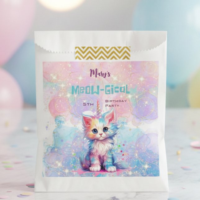 Sachets En Papier Aquarelle Caticorn Meow-Gical Anniversaire (Créateur téléchargé)