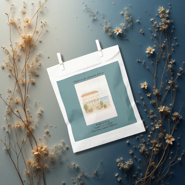 Sachets En Papier aquarelle côtière méditerranéenne mariage océaniqu (Créateur téléchargé)