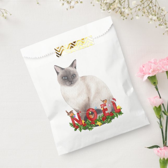 Sachets En Papier Aquarelle de chat siamois de Noël (Scellé)