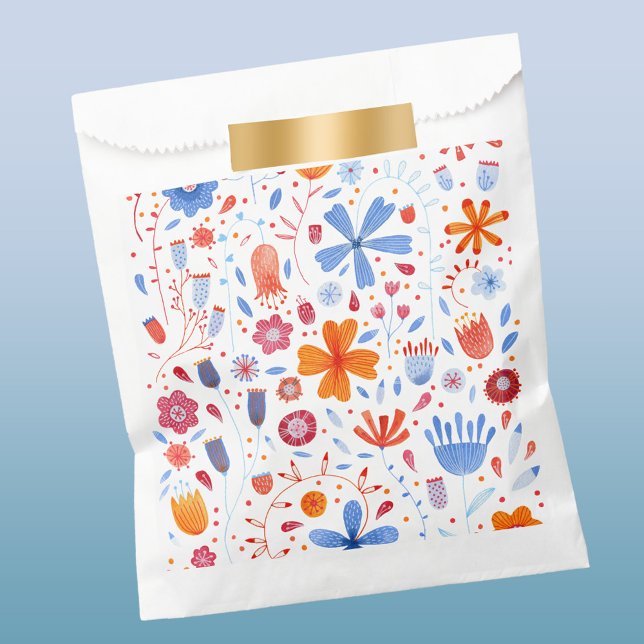 Sachets En Papier Aquarelle de la feuille de fleurs (Floral watercolor contemporary art favor bag)