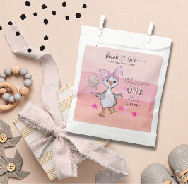 Sachets En Papier Aquarelle de la poule rose 1er anniversaire