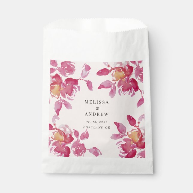 Sachets En Papier Aquarelle de Rose clair Mariage moderne (Devant)