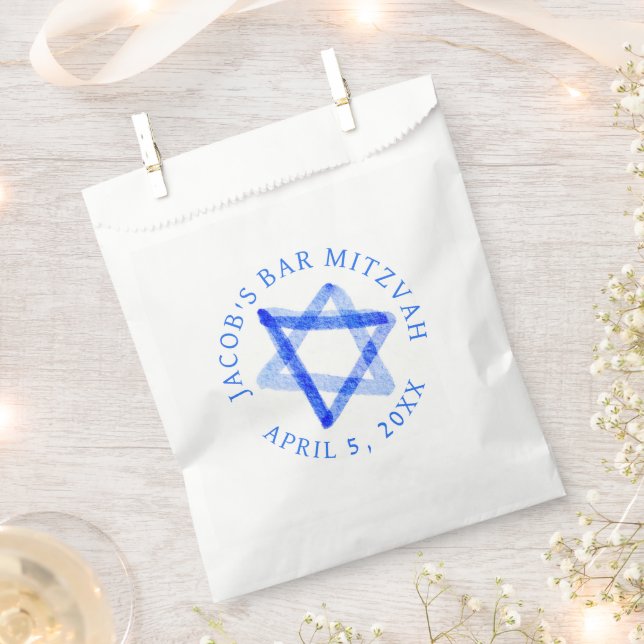 Sachets En Papier Aquarelle étoile désordonnée BAR MITZVAH / BAT MIT (Coupé)