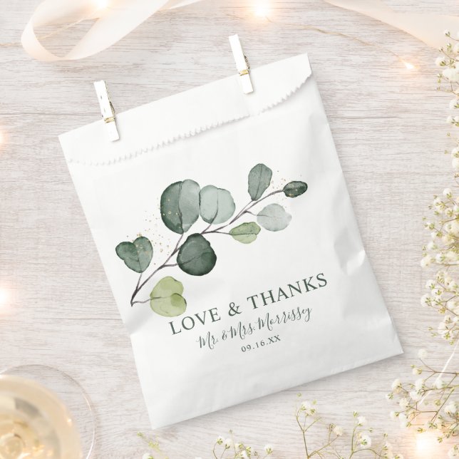 Sachets En Papier Aquarelle Eucalyptus Gold Splatter (Coupé)