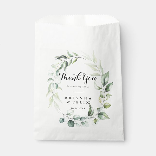 Sachets En Papier Aquarelle Eucalyptus Mariage de Merci vert (Devant)