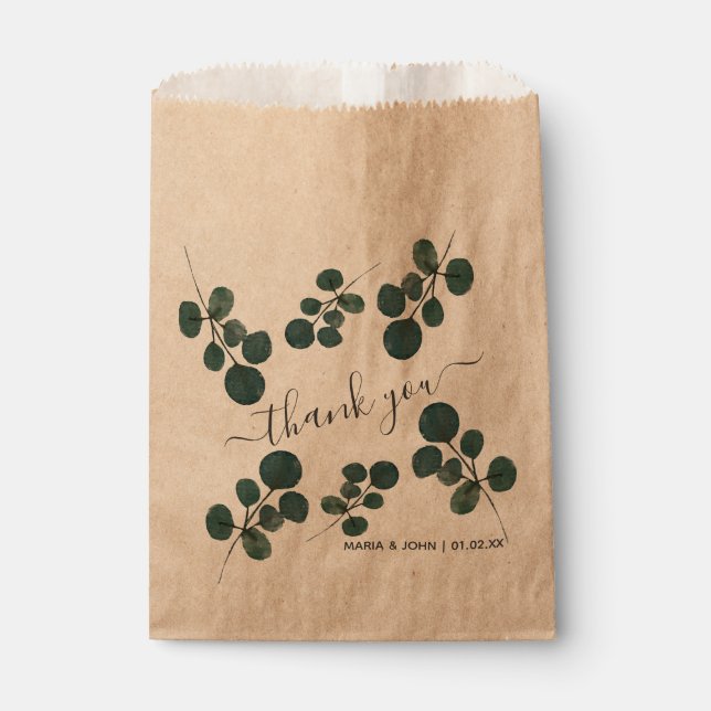 Sachets En Papier Aquarelle Eucalyptus Merci vert (Devant)