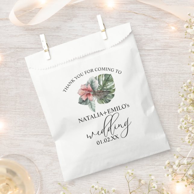 Sachets En Papier Aquarelle Feuille Monstera Merci Mariage Floral (Coupé)