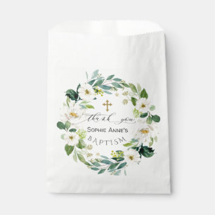 Sachets En Papier Aquarelle Fleurs blanches Wreath Cross Baptism