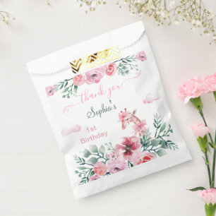 Sachets En Papier Aquarelle Floral Giraffe Ribbon Girl Anniversaire