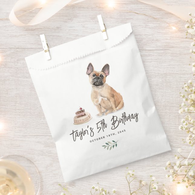 Sachets En Papier Aquarelle French Buldog Chien fête d'anniversaire (Coupé)