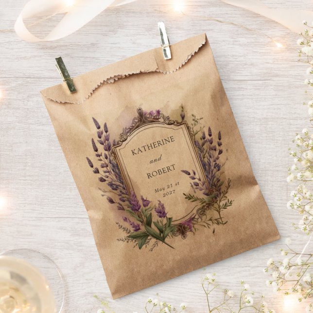Sachets En Papier Aquarelle Lavande Regal Monogramme Mariage (Coupé)