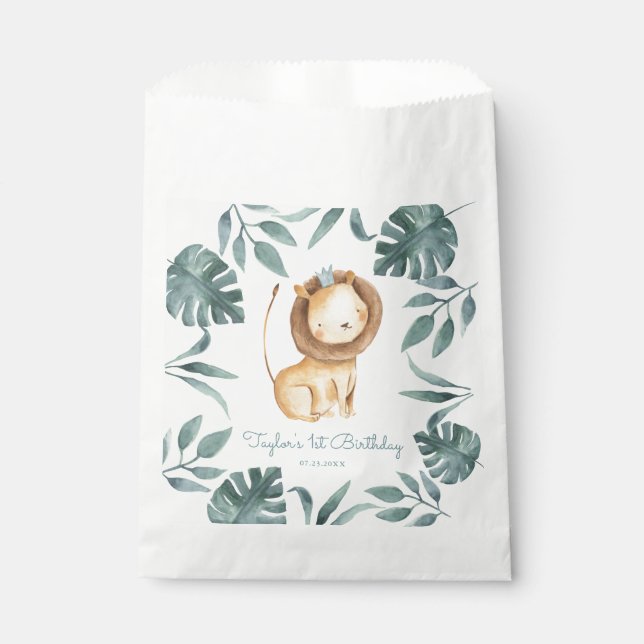 Sachets En Papier Aquarelle Lion Prince Tropical Safari Anniversaire (Devant)
