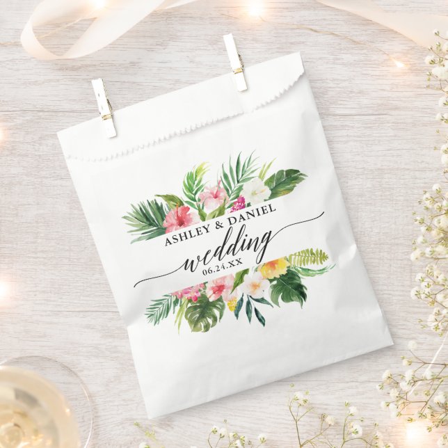 Sachets En Papier Aquarelle Mariage floral tropical (Coupé)