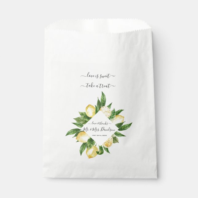 Sachets En Papier Aquarelle méditerranéenne Citron Mariage tropical (Devant)