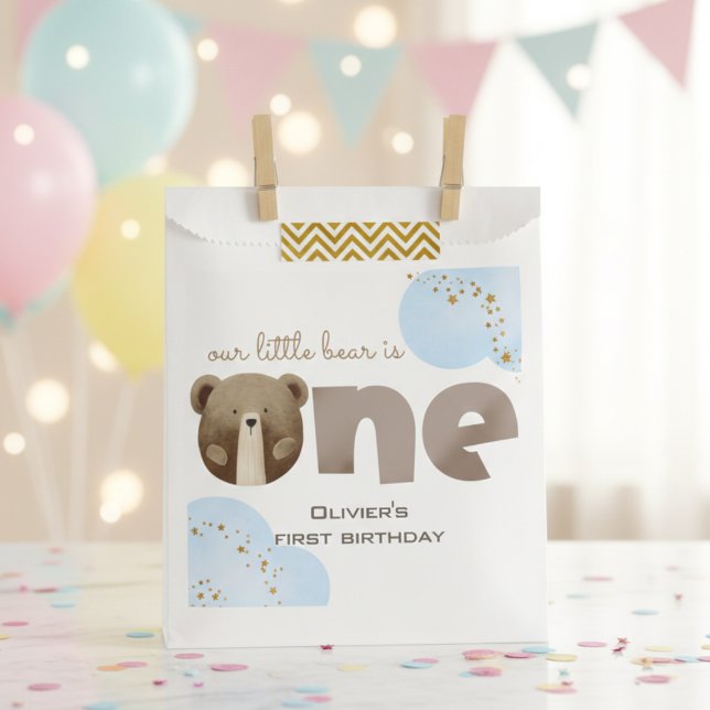 Sachets En Papier Aquarelle notre petit ours un bébé anniversaire (Créateur téléchargé)