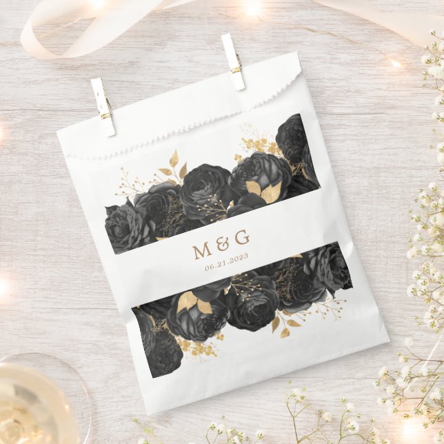 Sachets En Papier Aquarelle or noir Rose Monogramme Mariage (Coupé)
