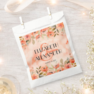 Sachets En Papier Aquarelle Orange Floral Mariage