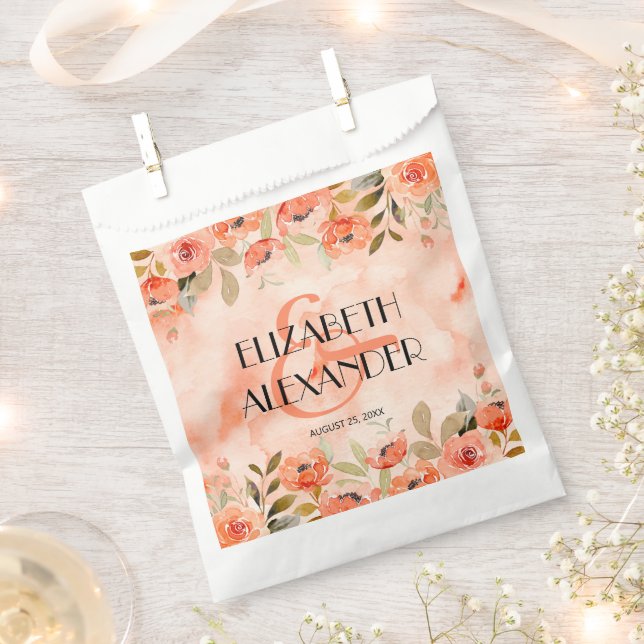 Sachets En Papier Aquarelle Orange Floral Mariage (Coupé)