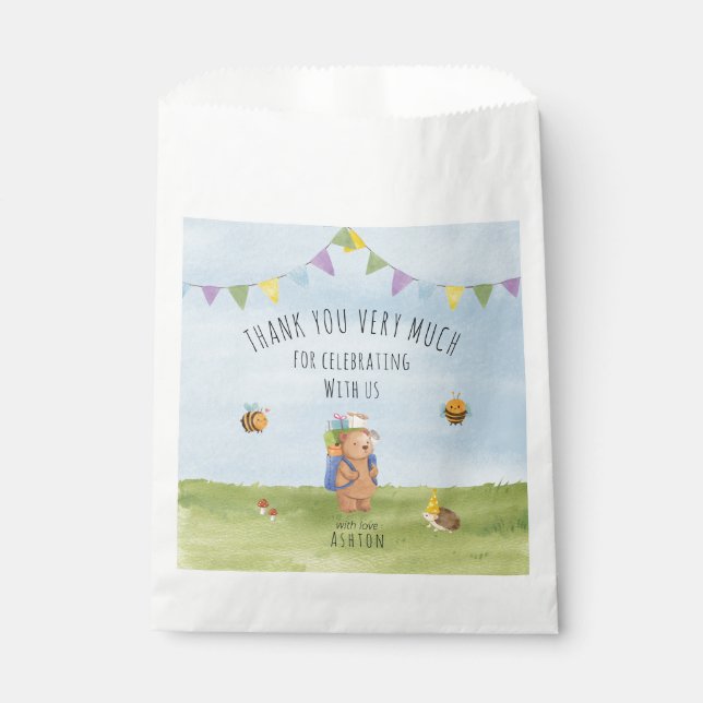 Sachets En Papier Aquarelle ours en peluche, aventure merci (Devant)