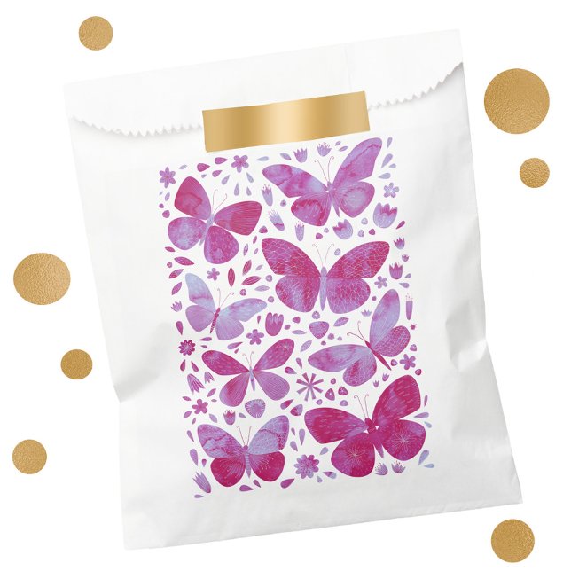Sachets En Papier Aquarelle papillon Magenta Hot Pink (Magenta hot pink butterfly watercolor pattern favor bag)