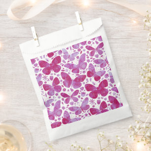Sachets En Papier Aquarelle papillon Magenta Rose