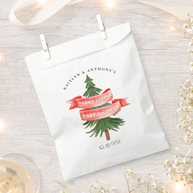 Sachets En Papier Aquarelle Pine Tree Joyeux Petit Baby shower (Coupé)