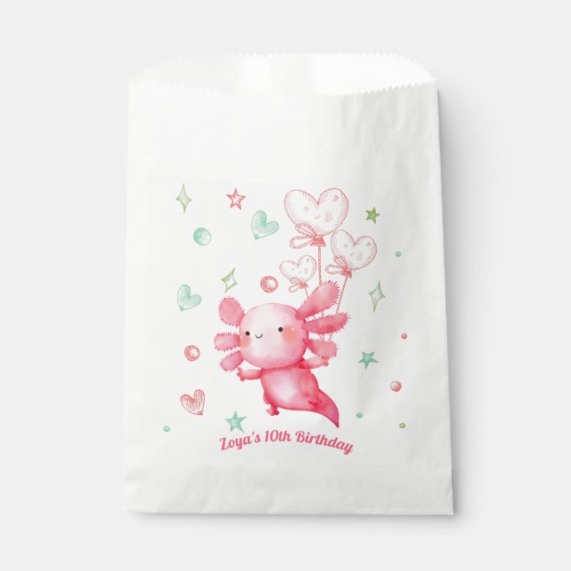 Sachets En Papier Aquarelle rose Axolotl fête d'anniversaire (Devant)