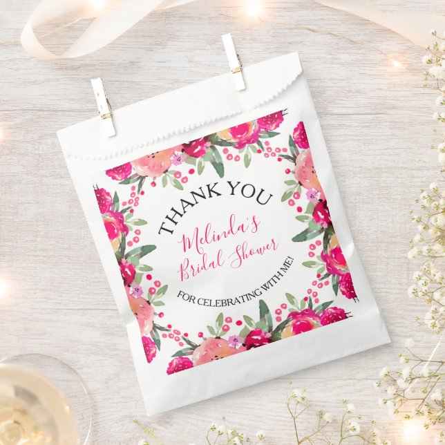 Sachets En Papier Aquarelle rose Fête des mariées florale (Coupé)