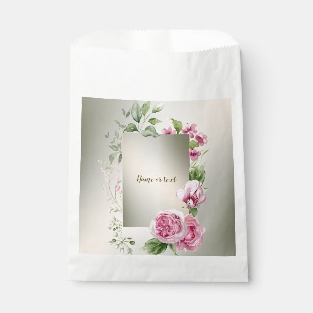 Sachets En Papier Aquarelle rose Floral Frame Bronze brillant Fa (Devant)