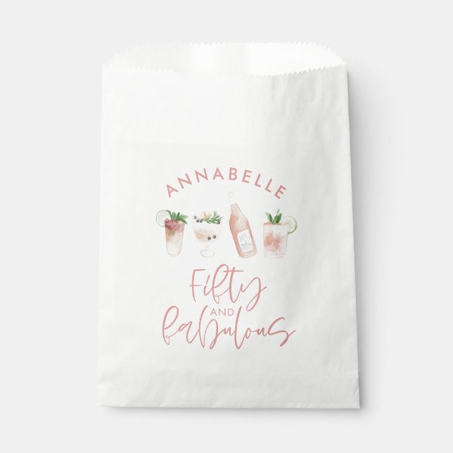 Sachets En Papier Aquarelle rose girly 50 et fabuleux anniversaire (Devant)
