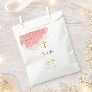 Sachets En Papier Aquarelle rose Parties scintillant Gold Cross Bapt