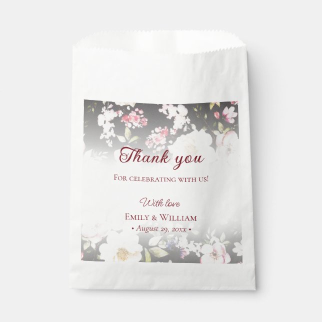 Sachets En Papier Aquarelle rose Roses jaunes, noir flou, Mariage (Devant)