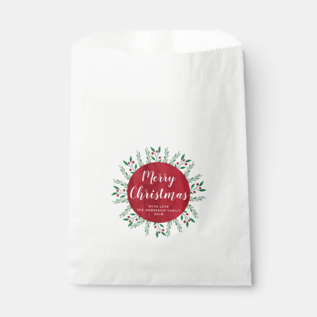 Sachets En Papier Aquarelle rouge de Noël personnalisée Floral (Devant)