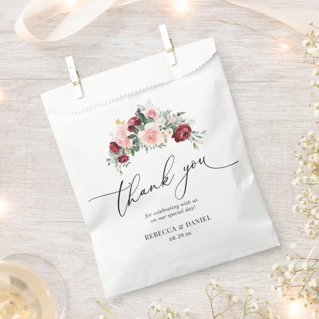 Sachets En Papier Aquarelle rustique Burgundy Blush FlorMariage (Coupé)