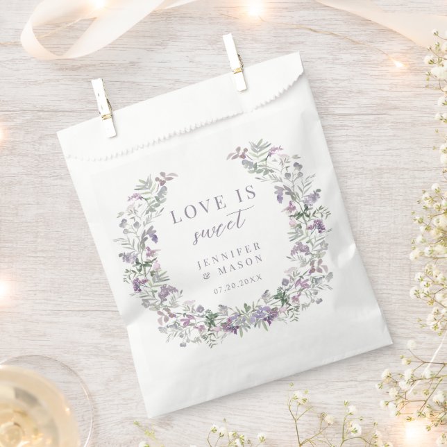 Sachets En Papier Aquarelle violette amour floral est mariage doux (Coupé)