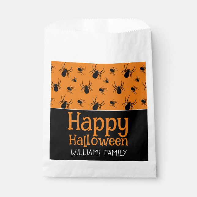 Sachets En Papier Araignées Joyeux Halloween Party Black Orange Pers (Devant)