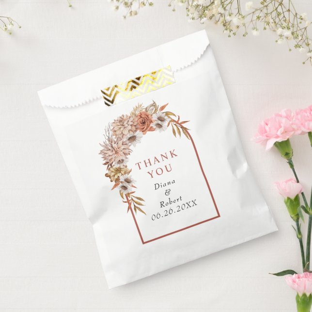 Sachets En Papier Arche avec fleurs en terre cuite et mariage feuill (Scellé)