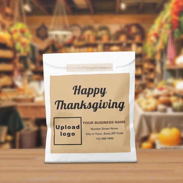 Sachets En Papier Arrière - plan Brown Thanksgiving Business Light (Light brown business brand with Thanksgiving greeting on paper bag)