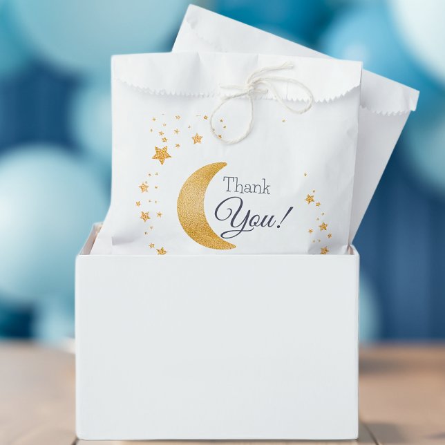 Sachets En Papier Au-dessus du Baby shower de Merci de Lune (Over the Moon Thank You Boy Baby Shower Favor Bag)