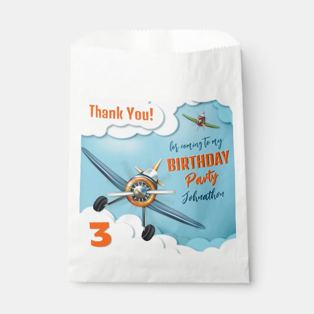 Sachets En Papier Avion Avion Pilote Garçon Anniversaire (Devant)