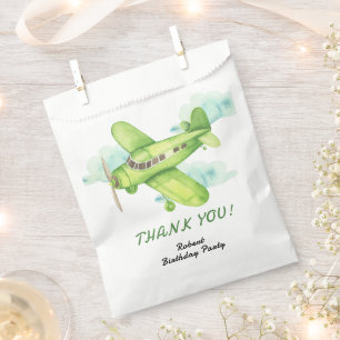 Sachets En Papier Avion vert aquarelle Anniversaire merci