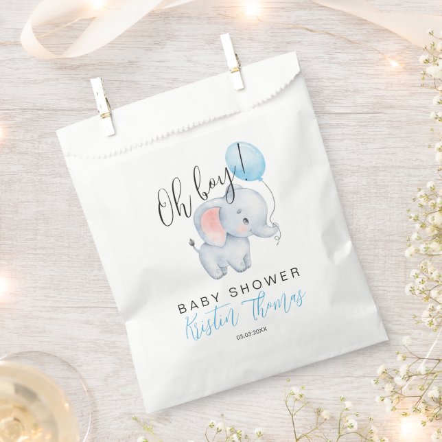 Sachets En Papier Baby Elephant & Baby shower Bleu Balloon (Coupé)