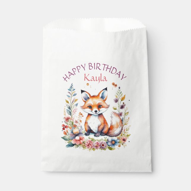 Sachets En Papier Baby Fox en fleurs fête d'anniversaire (Devant)