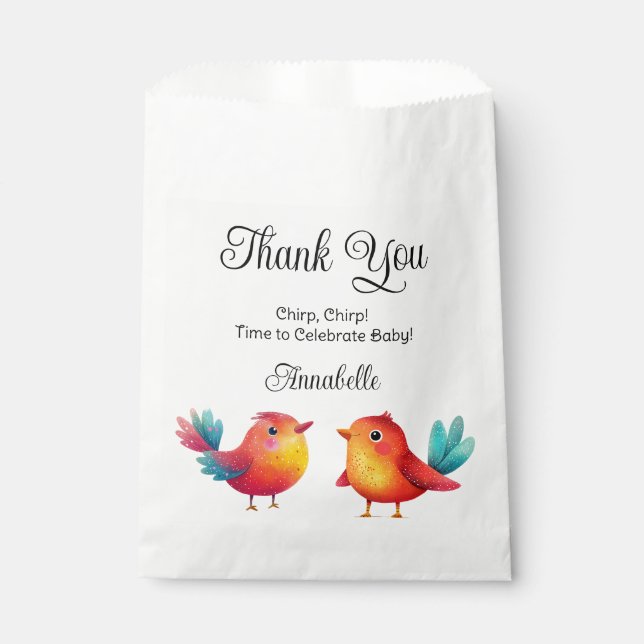 Sachets En Papier Baby shower À Thème Oiseau Mignonne Aquarelle (Devant)