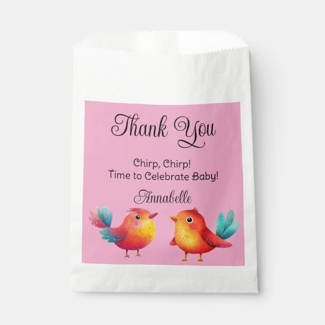Sachets En Papier Baby shower À Thème Oiseau Mignonne Aquarelle (Devant)