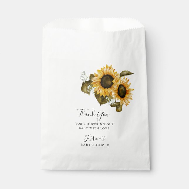 Sachets En Papier Baby shower à thème tournesol rustique (Devant)