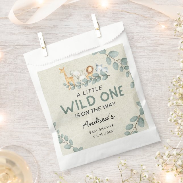Sachets En Papier Baby shower à thème Wild One Zoo (Coupé)