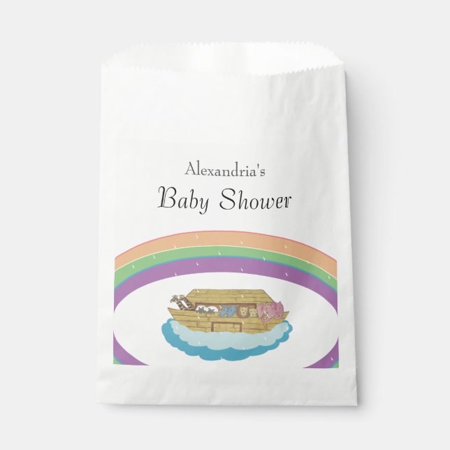 Sachets En Papier Baby shower Arche de Retro Rainbow Noah (Devant)