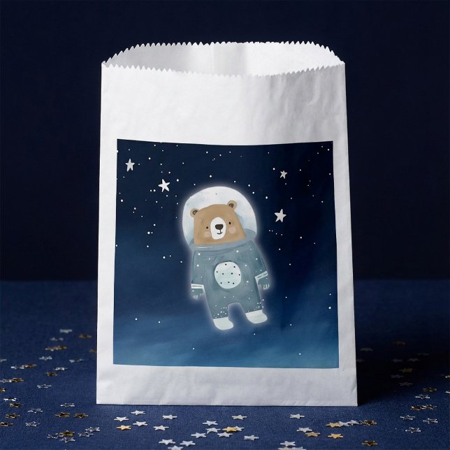 Sachets En Papier Baby shower astronaute de l'Ours de l'espace bleu (Blue Space Bear astronaut Baby Shower Favor Bag.)